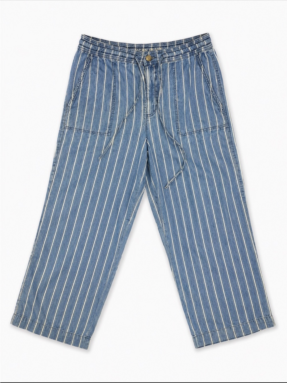 American Eagle Capris Striped 100% Cotton Cropped Wide Leg  Blue White Size 12